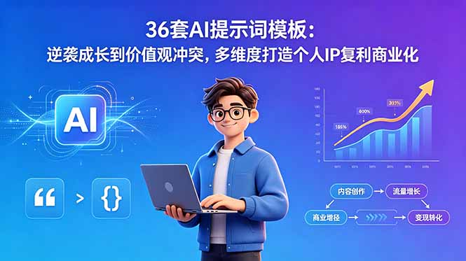 36套AI提示词模板：逆袭成长到价值观冲突，多维度打造个人IP复利商业化-海之城短剧项目