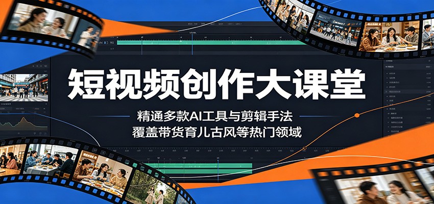 短视频创作大课堂：精通多款AI工具与剪辑手法，覆盖带货、育儿、古风等热门领域-海之城短剧项目