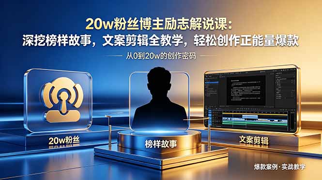 20w粉丝博主励志解说课：深挖榜样故事，文案剪辑全教学，轻松创作正能量爆款-海之城短剧项目