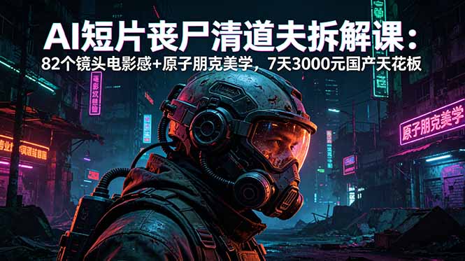 AI短片《丧尸清道夫》拆解课：82个镜头电影感+原子朋克美学，7天3000元国产天花板-海之城短剧项目