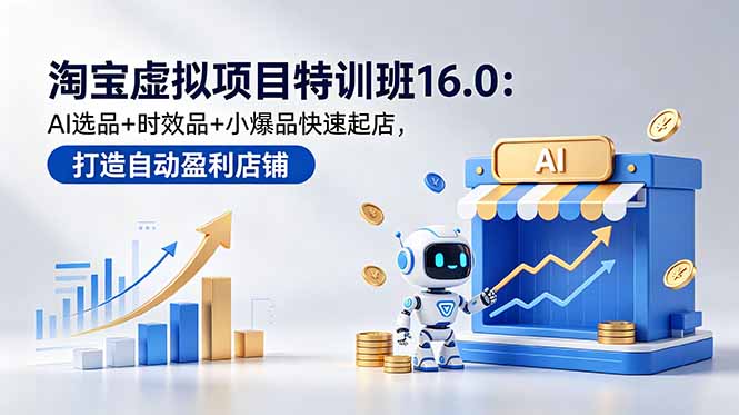 淘宝虚拟项目特训班16.0：AI选品+时效品+小爆品快速起店，打造自动盈利店铺-海之城短剧项目
