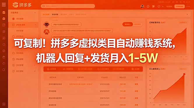 可复制！拼多多虚拟类目自动赚钱系统，机器人回复+发货月入 1-5W-海之城短剧项目