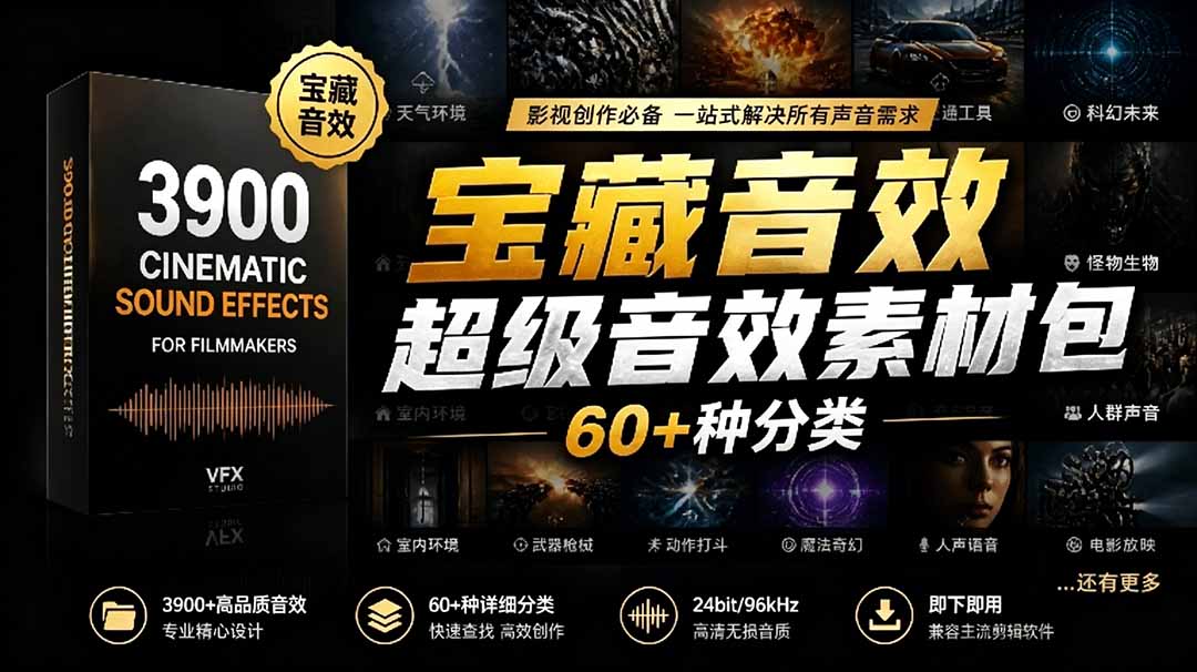 宝藏音效合集包！60+多种音效分类，共计3900个，分类清晰，全中文分类，高品质剪辑音效素材包-海之城短剧项目