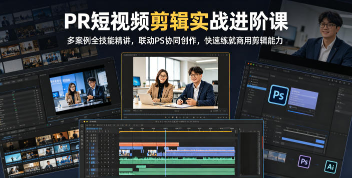 PR短视频剪辑实战进阶课，多案例全技能精讲，联动PS协同创作，快速练就商用剪辑能力-海之城短剧项目