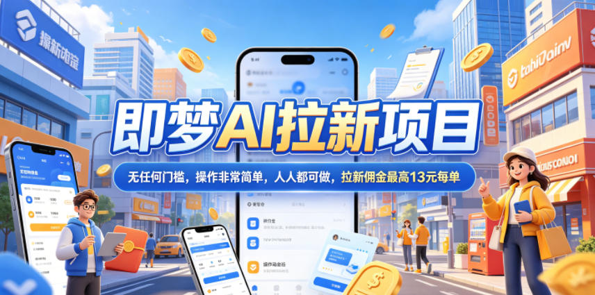 2026年即梦AI拉新项目最新玩法，无任何门槛，操作非常简单，人人都可做，拉新佣金最高13元每单-海之城短剧项目