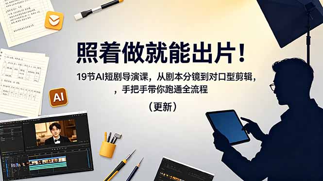 照着做就能出片！19节AI短剧导演课，从剧本分镜到对口型剪辑，手把手带你跑通全流程（更新）-海之城短剧项目