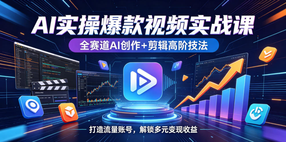 AI实操爆款视频实战课，全赛道AI创作+剪辑高阶技法，打造流量账号，解锁多元变现收益-海之城短剧项目