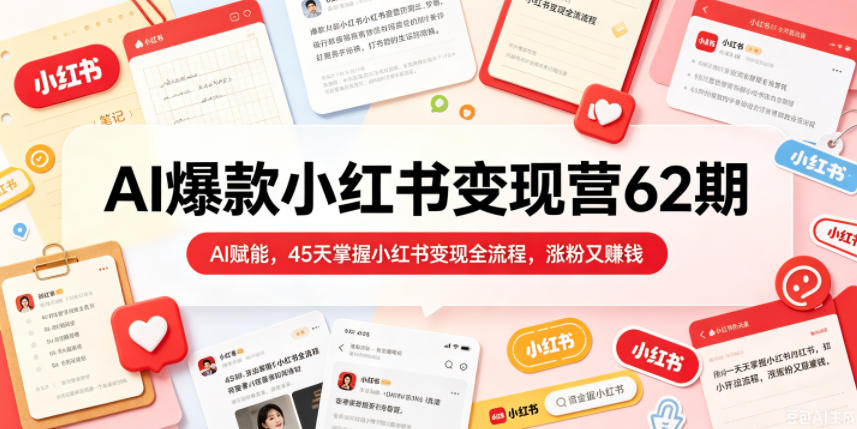 AI爆款小红书变现营62期2026年5月，AI赋能，45天掌握小红书变现全流程，涨粉又賺钱-海之城短剧项目