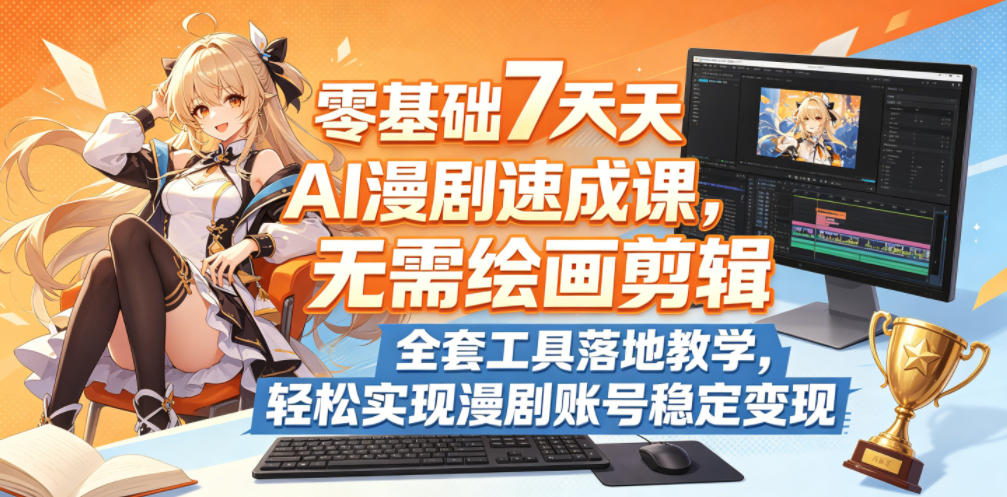 零基础7天AI漫剧速成课，无需绘画剪辑，全套工具落地教学，轻松实现漫剧账号稳定变现-海之城短剧项目