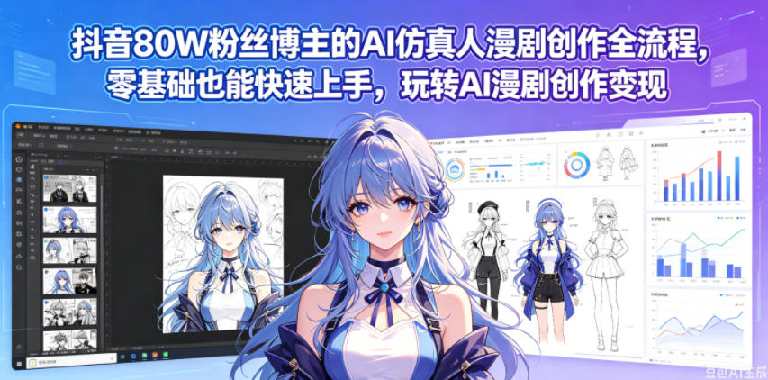 抖音80W粉丝博主的AI仿真人漫剧创作全流程，零基础也能快速上手，玩转AI漫剧创作变现-海之城短剧项目