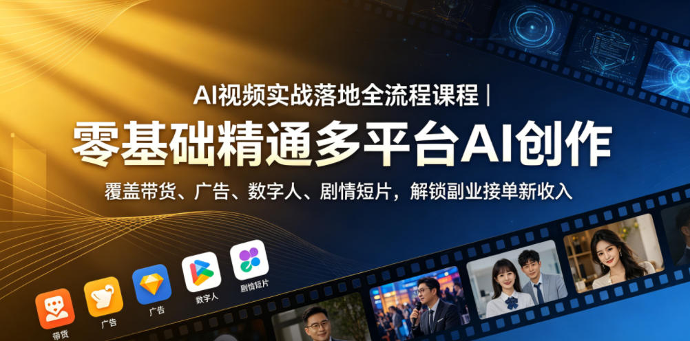 AI视频实战落地全流程课程｜零基础精通多平台AI创作，覆盖带货、广告、数字人、剧情短片，解锁副业接单新收入-海之城短剧项目