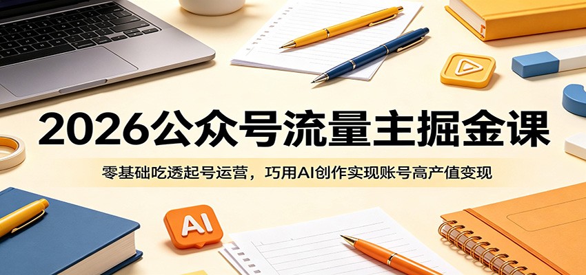 2026公众号流量主掘金课：零基础吃透起号运营，巧用AI创作实现账号高产值变现-海之城短剧项目