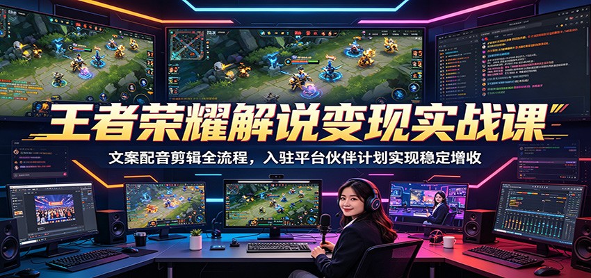 王者荣耀解说变现实战课：文案配音剪辑全流程，入驻平台伙伴计划实现稳定增收-海之城短剧项目