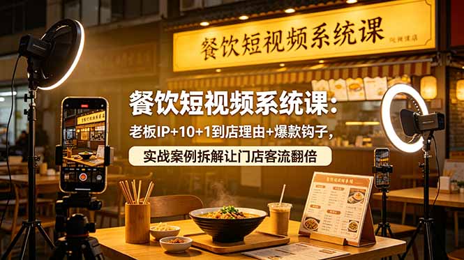 餐饮短视频系统课：老板IP+10+1到店理由+爆款钩子，实战案例拆解让门店客流翻倍-海之城短剧项目