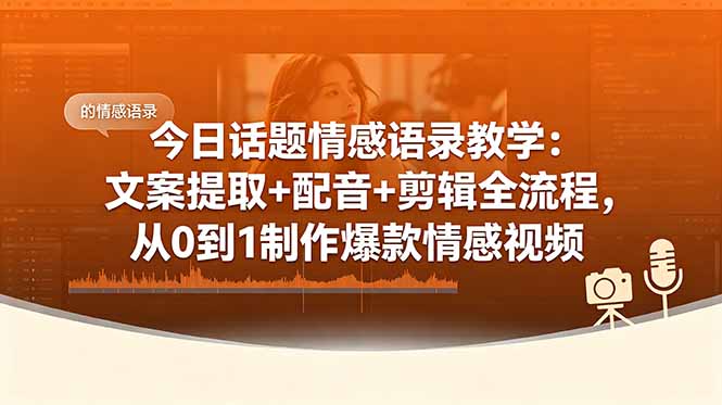 今日话题情感语录教学：文案提取+配音+剪辑全流程，从0到1制作爆款情感视频-海之城短剧项目