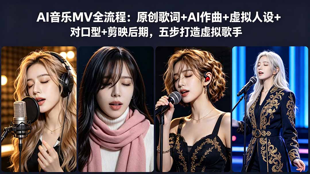 AI音乐MV全流程：原创歌词+AI作曲+虚拟人设+对口型+剪映后期，五步打造虚拟歌手-海之城短剧项目