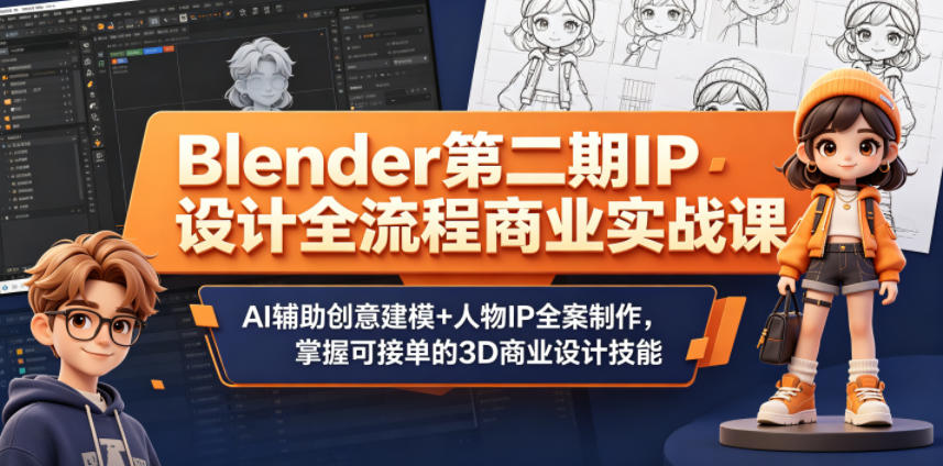 Blender第二期IP设计全流程商业实战课，AI辅助创意建模+人物IP全案制作，掌握可接单的3D商业设计技能-海之城短剧项目