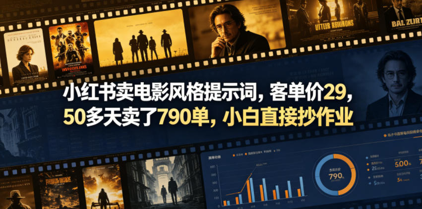 小红书卖电影风格提示词，客单价29，50多天卖了790单，小白直接抄作业！-海之城短剧项目