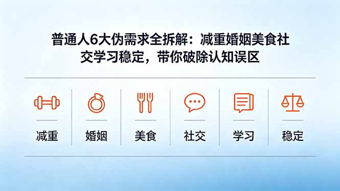 付费文章：普通人6大伪需求全拆解：减重婚姻美食社交学习稳定，带你破除认知误区-海之城短剧项目