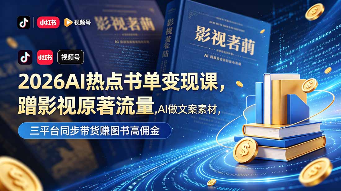2026AI热点书单变现课，蹭影视原著流量，AI做文案素材，三平台同步带货赚图书高佣金-海之城短剧项目