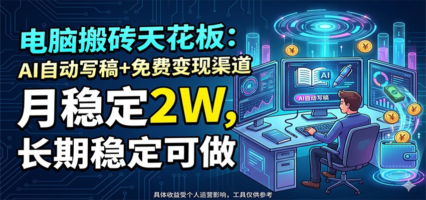 电脑搬砖天花板：AI自动写稿+免费变现渠道，月稳定2W，长期稳定可做-海之城短剧项目
