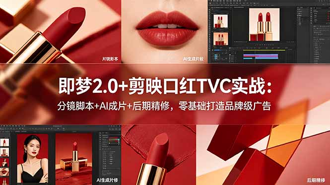 即梦2.0+剪映口红TVC实战：分镜脚本+AI成片+后期精修，零基础打造品牌级广告-海之城短剧项目