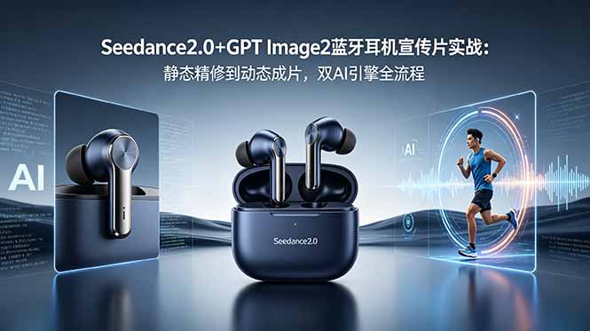 Seedance2.0+GPT Image2蓝牙耳机宣传片实战：静态精修到动态成片，双AI引擎全流程-海之城短剧项目