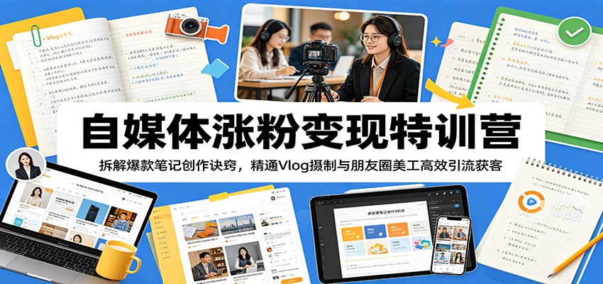 自媒体涨粉变现特训营：拆解爆款笔记创作诀窍，精通Vlog摄制与朋友圈美工高效引流获客-海之城短剧项目