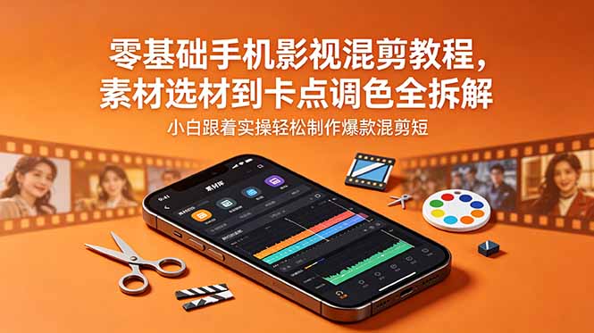 零基础手机影视混剪教程，素材选材到卡点调色全拆解，小白跟着实操轻松制作爆款混剪短片-海之城短剧项目