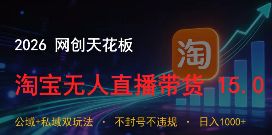 2026网创天花板，淘宝无人直播带货15.0，公域+私域双玩法，日入1k+，不违规不封号-海之城短剧项目