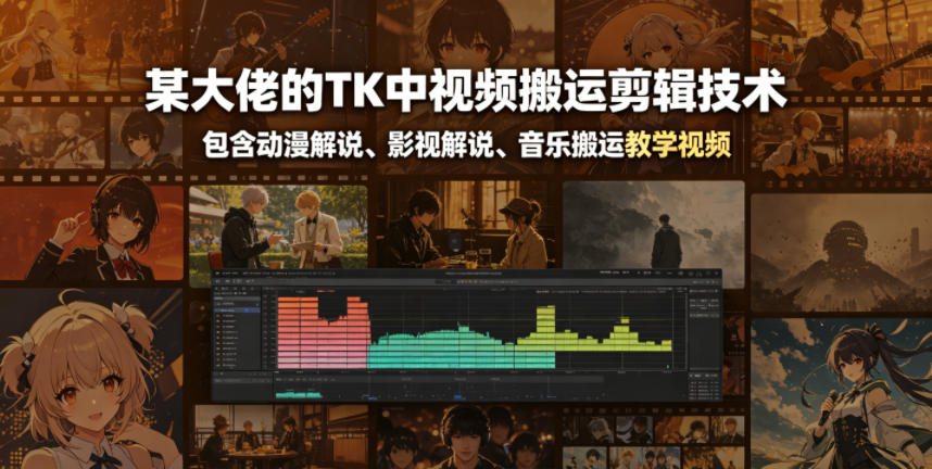 某大佬的TK中视频搬运剪辑技术，包含动漫解说、影视解说、音乐搬运教学视频-海之城短剧项目