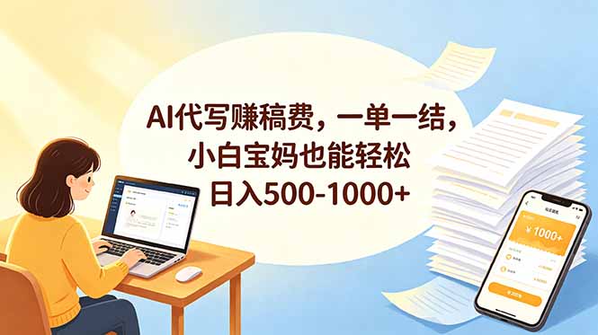 AI代写赚稿费，一单一结，小白宝妈也能轻松日入500-1000+-海之城短剧项目