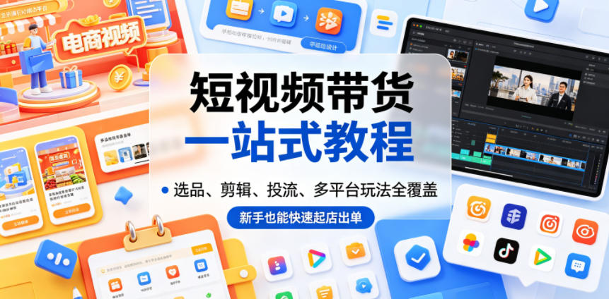 短视频带货一站式教程，选品、剪辑、投流、多平台玩法全覆盖，新手也能快速起店出单-海之城短剧项目
