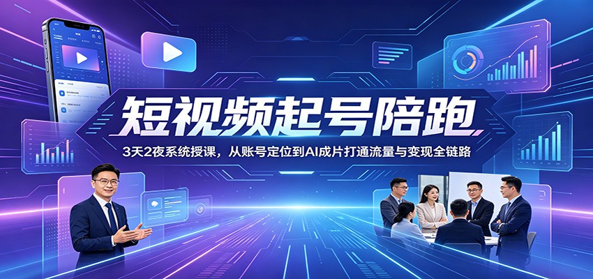 短视频起号陪跑：3天2夜系统授课，从账号定位到AI成片打通流量与变现全链路-海之城短剧项目