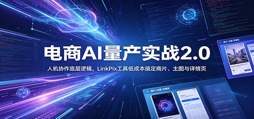 电商人AI量产实战2.0：人机协作底层逻辑，LinkPix工具低成本搞定商片、主图与详情页-海之城短剧项目