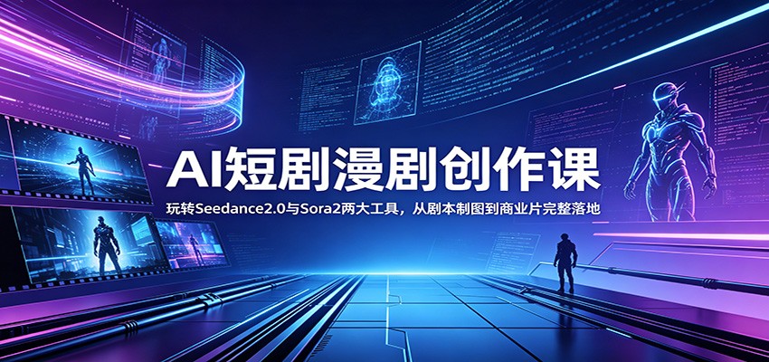 AI短剧漫剧创作课：玩转Seedance2.0与 Sora2两大工具，从剧本制图到商业片完整落地-海之城短剧项目