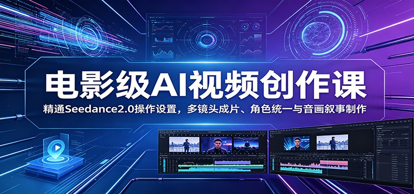 电影级AI视频创作课：精通Seedance2.0操作设置，多镜头成片、角色统一与音画叙事制作-海之城短剧项目