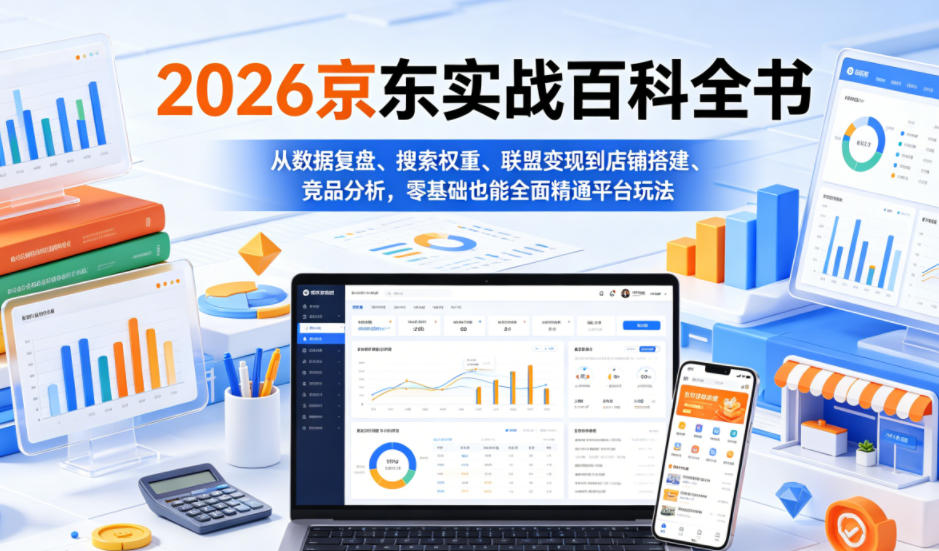 2026京东实战百科全书，从数据复盘、搜索权重、联盟变现到店铺搭建、竞品分析，零基础也能全面精通平台玩法-海之城短剧项目