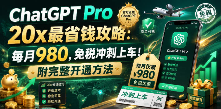 ChatGPT Pro 20x最省钱攻略：每月980，免税冲刺上车！附完整开通方法【文档】-海之城短剧项目