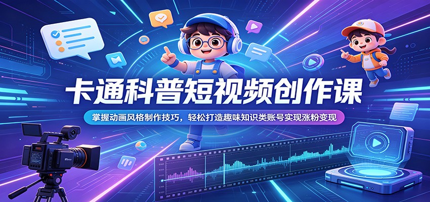 卡通科普短视频创作课：掌握动画风格制作技巧，轻松打造趣味知识类账号实现涨粉变现-海之城短剧项目