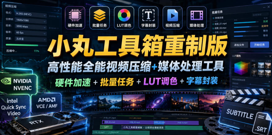 小丸工具箱重制版–高性能全能视频压缩+媒体处理工具｜硬件加速+批量任务+LUT调色+字幕封装-海之城短剧项目