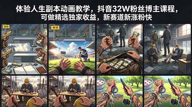 体验人生副本动画教学， 抖音32W粉丝博主课程，可做精选独家收益，新赛道新涨粉快-海之城短剧项目