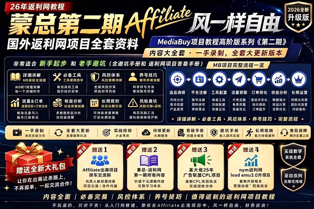 2026国外返利网高阶二期教程，深耕MediaBuy项目变现玩法，系统化进阶突破运营收益瓶颈-海之城短剧项目