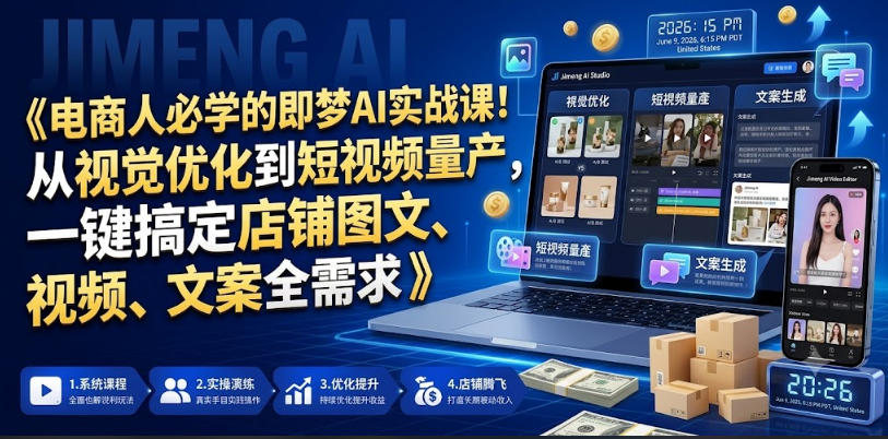 电商人必学的即梦AI实战课！从视觉优化到短视频量产，一键搞定店铺图文、视频、文案全需求-海之城短剧项目