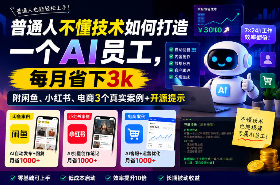 普通人不懂技术如何打造一个AI员工，每月省下3k，附闲鱼、小红书、电商3个真实案例+开源提示【文档】-海之城短剧项目