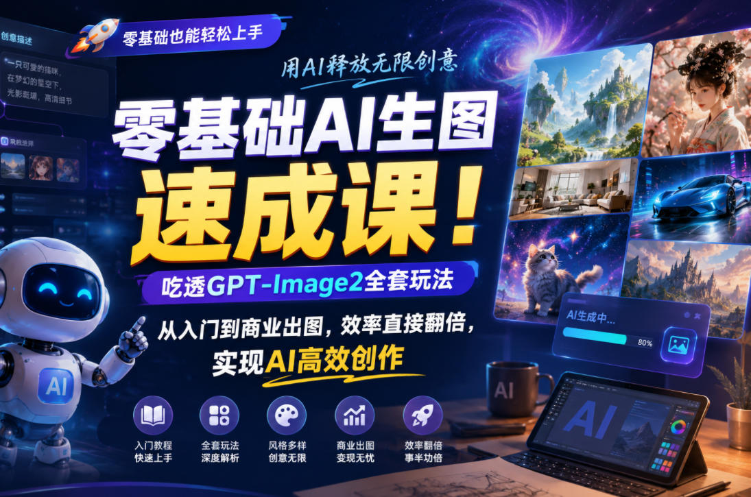 零基础AI生图速成课！吃透GPT-Image2全套玩法，从入门到商业出图，效率直接翻倍，实现AI高效创作-海之城短剧项目