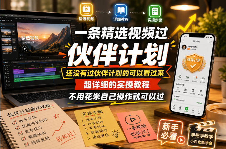 一条精选视频过伙伴计划，还没有过伙伴计划的可以看过来，超详细的实操教程，不用花米自己操作就可以过-海之城短剧项目
