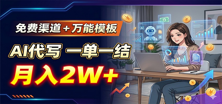 免费渠道+万能模板，AI代写一单一结，月入2W+-海之城短剧项目