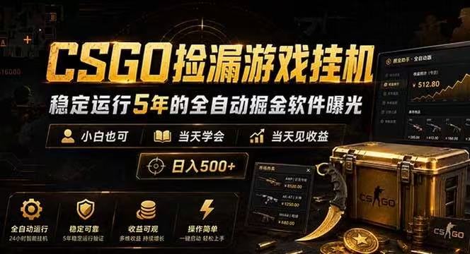 CSGO捡漏游戏挂机，稳定运行5年的全自动掘金软件曝光，当天见收益，日入500+-海之城短剧项目