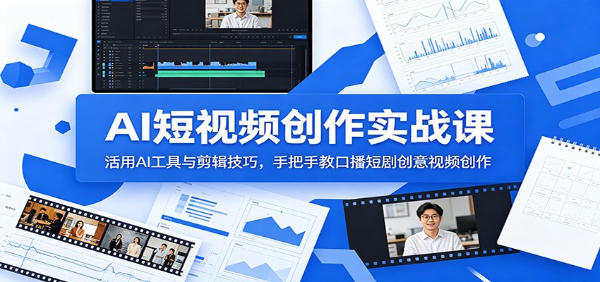 AI短视频创作实战课：活用AI工具与剪辑技巧，手把手教口播短剧创意视频创作-海之城短剧项目